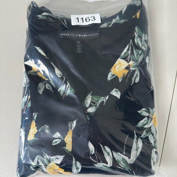 WHBM Floral Dress Size 12 Black Yellow V-Neck Boho - Picture 11 of 11